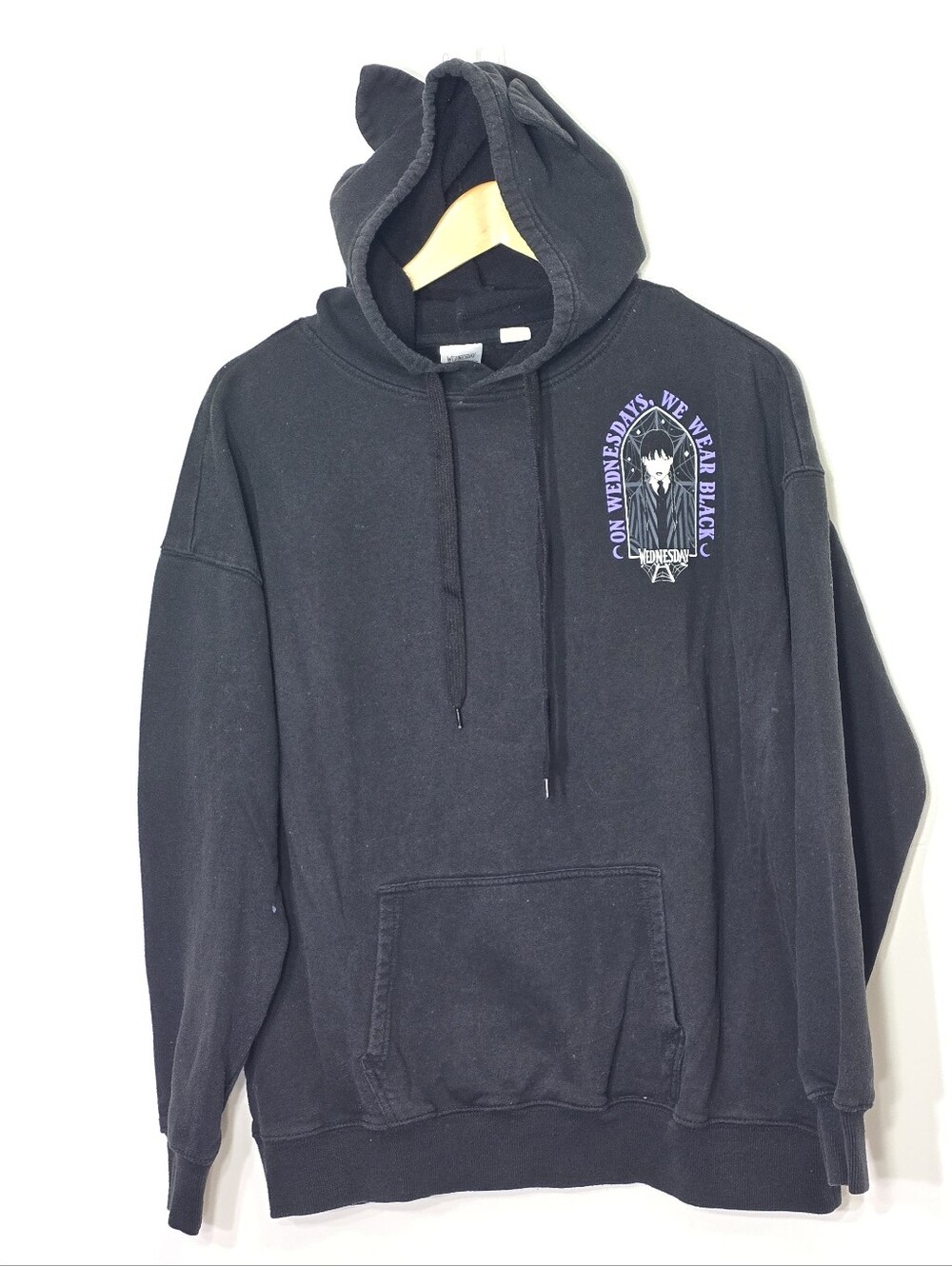 MAD Engine Black Purple Wednesday Grunde Cotton Blend Hoodie Sweatshirt Sz Large